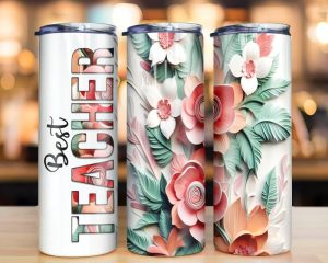 Best Teacher 3d Flowers Tumbler Png