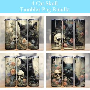 Black Cat And Skull Tumbler Png