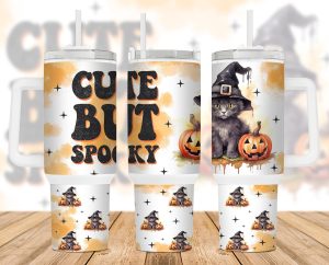 Black Cat Cute But Spooky 40 Oz 2 Piece Tumbler Wrap
