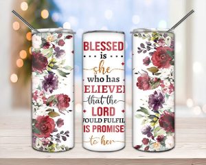 Blessed Is She Red Floral Tumbler Png