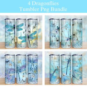 Blue Dragonflies Tumbler Png