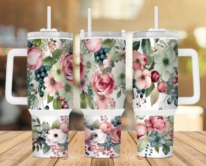 Blush Floral Berries 40 Oz 2 Piece Tumbler Wrap