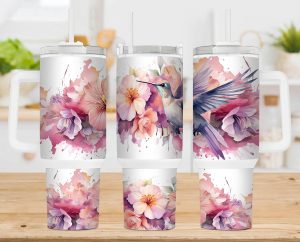 Blush Floral Hummingbird 40 Oz 2 Piece Tumbler Wrap