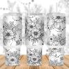 Boho Flowers Black And White 40 Oz 2 Piece Tumbler Wrap 2