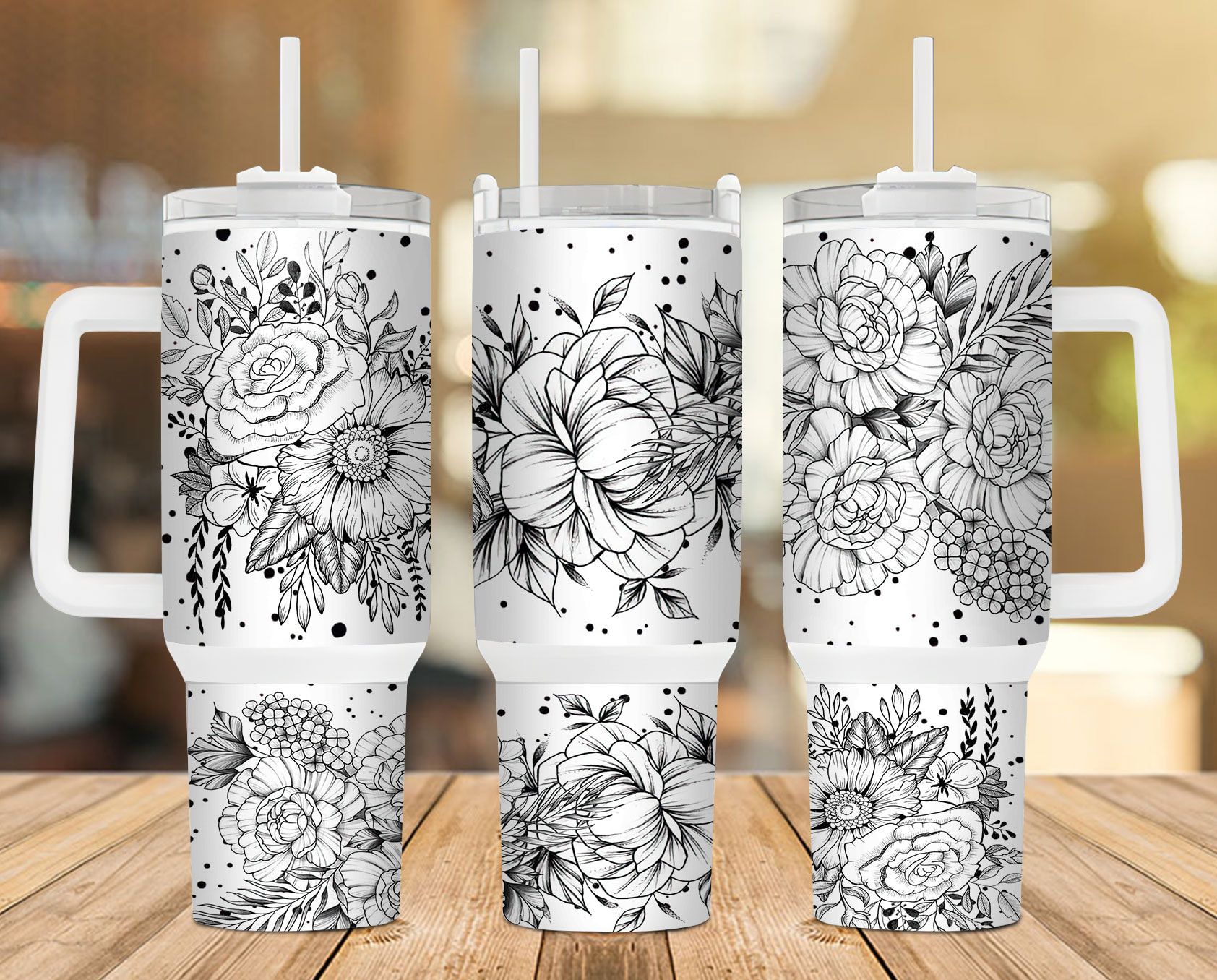 Boho Flowers Black And White 40 Oz 2 Piece Tumbler Wrap Boho Flowers Black And White 40 Oz 2 Piece Tumbler Wrap