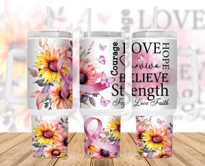 Breast Cancer Pink Ribbon Sunflowers 40 Oz 2 Piece Tumbler Wrap