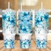 Bright Aqua Floral 40 Oz 2 Piece Tumbler Wrap