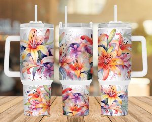 Bright Lilies Floral 40 Oz 2 Piece Tumbler Wrap