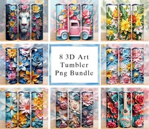 Bundle 3d Art Flowers Tumbler Png