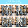 Bundle 3d Blue Silver Gold Flowers Tumbler Png
