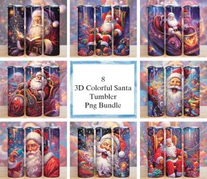 Bundle 3d Colorful Santa Christmas Tumbler Png