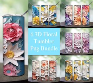 Bundle 3d Floral Tumbler Png