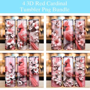 Bundle 3d Red Cardinal Bird Flowers Tumbler Png