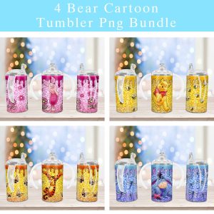 Bundle 4 Bear Cartoon Characters Sippy Cup Sublimation Design