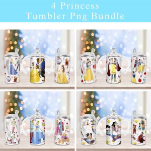 Bundle 4 Princesses Sippy Cup Sublimation Design