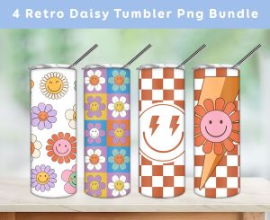 Bundle 4 Retro Daisy Tumbler Png