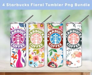 Bundle 4 Starbucks Floral Tumbler Png