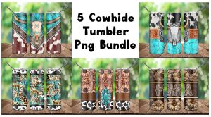 Bundle 5 Cowhide Skull Western Tumbler Png 2