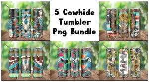 Bundle 5 Cowhide Skull Western Tumbler Png