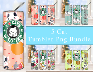 Bundle 5 Cute Cat Coffee Tumbler Png