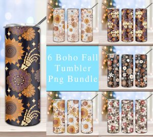 Bundle 6 Boho Fall Floral Tumbler Png