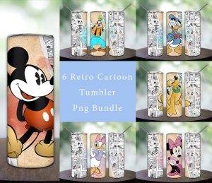 Bundle 6 Retro Cartoon Tumbler Png