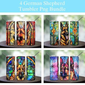 Bundle German Shepherd Stained Glass Tumbler Png
