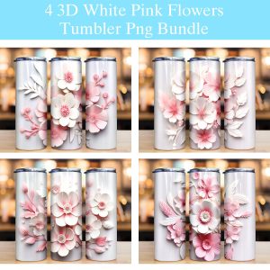 Bundle White Pink Flowers Tumbler Png