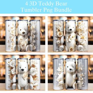 Bundle White Teddy Bear Flowers Tumbler Png