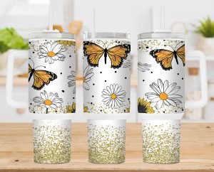 Butterfly And Daisies 40 Oz 2 Piece Tumbler Wrap