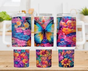 Butterfly Colorful 40 Oz 2 Piece Tumbler Wrap