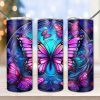 Butterfly Neon Stained Glass Tumbler Png