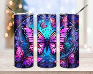 Butterfly Neon Stained Glass Tumbler Png