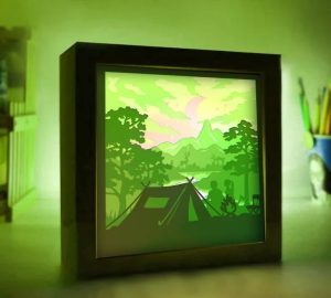 Camping 3D Paper Cut Light Box Template