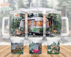 Camping Happy Camper 40 Oz 2 Piece Tumbler Wrap