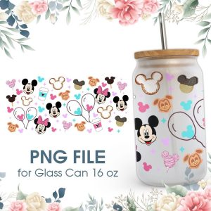 Cartoon Disney Mickey And Minnie Snacks 16 Oz Glass Can Png File