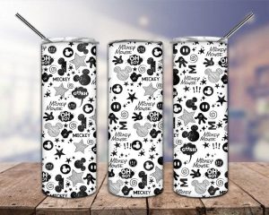 Cartoon Mickey Pattern Black Tumbler Png