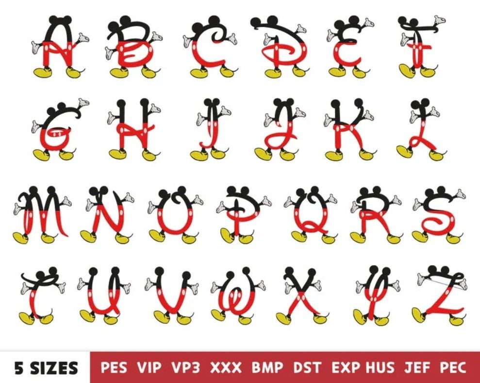 Cartoon Mickey Shaped Alphabet Embroidery Design Cartoon Mickey Shaped Alphabet Embroidery Design