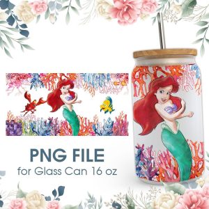 Cartoon Princess Ariel 16 Oz Glass Can Png File
