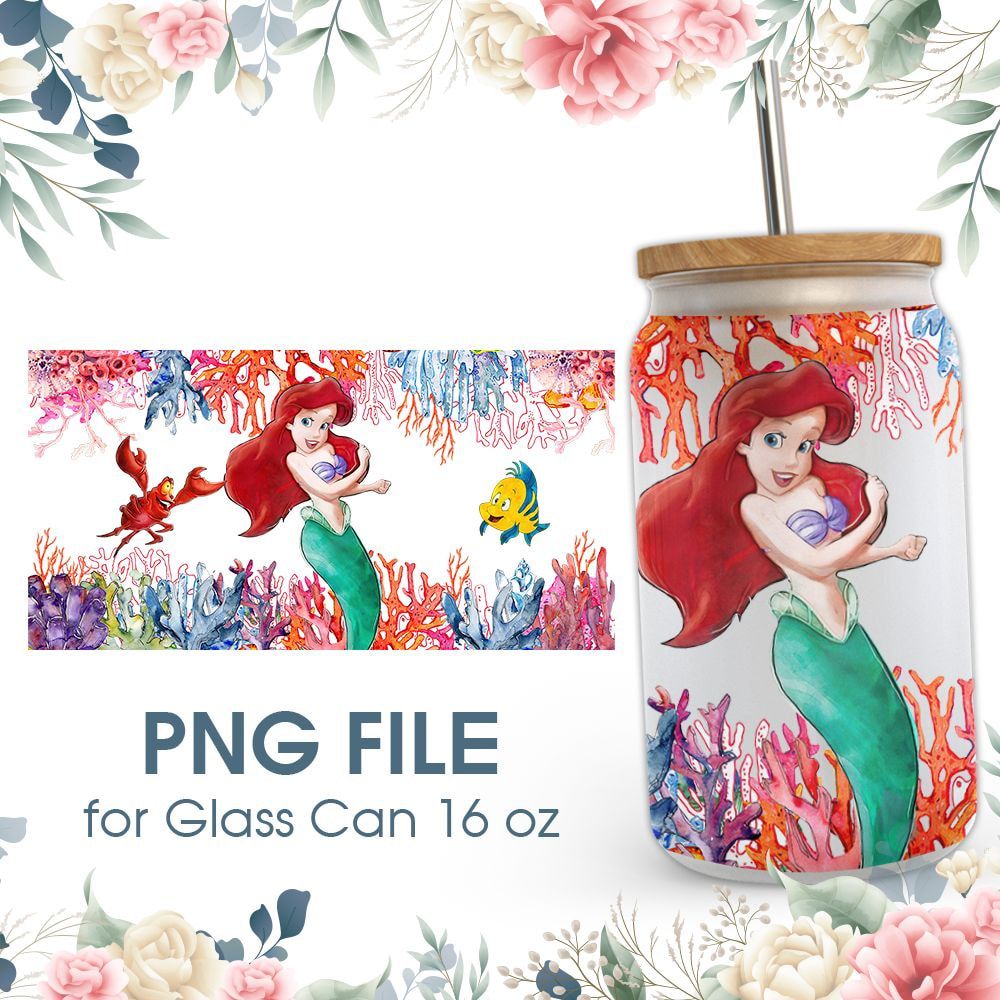 Cartoon Princess Ariel 16 Oz Glass Can Png File Cartoon Princess Ariel 16 Oz Glass Can Png File