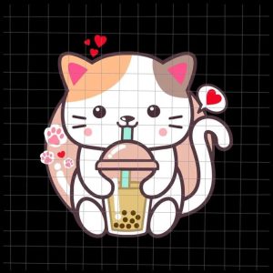 Cat Boba Tea Anime Svg, Cat Tea Kawaii Anime Japanese Neko Svg