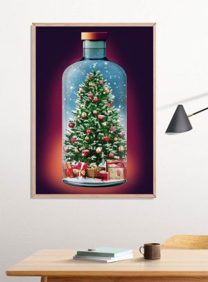 Christmas Bottle Poster Print, Digital Poster Wall Art