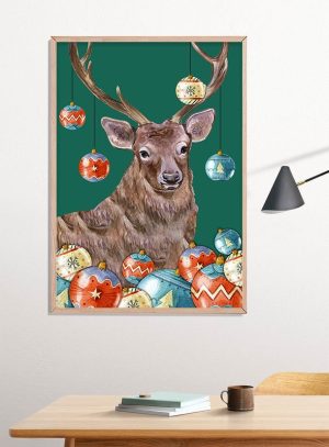 Christmas Reindeer Poster Print, Digital Poster Wall Art