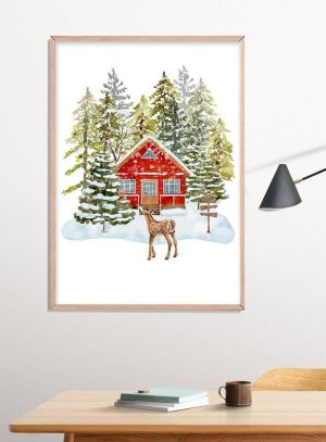 Christmas Winter Forest Poster Print, Digital Poster Wall Art