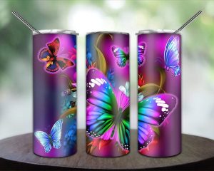 Colorful Butterfly Landscape Tumbler Png