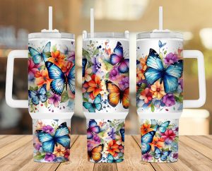 Colorful Floral Butterflies 40 Oz 2 Piece Tumbler Wrap