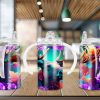 Colorful Moose With Purple Carnation Sippy Cup Sublimation Design