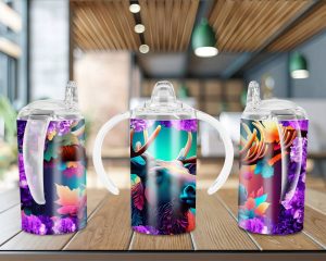 Colorful Moose With Purple Carnation Sippy Cup Sublimation Design