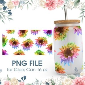 Colorful Sunflower 16 Oz Glass Can Png File
