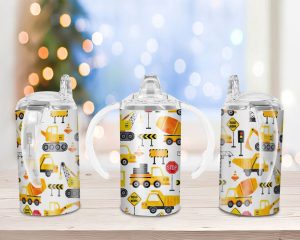 Construction Vehicles Straight Sippy Cup Sublimation Design